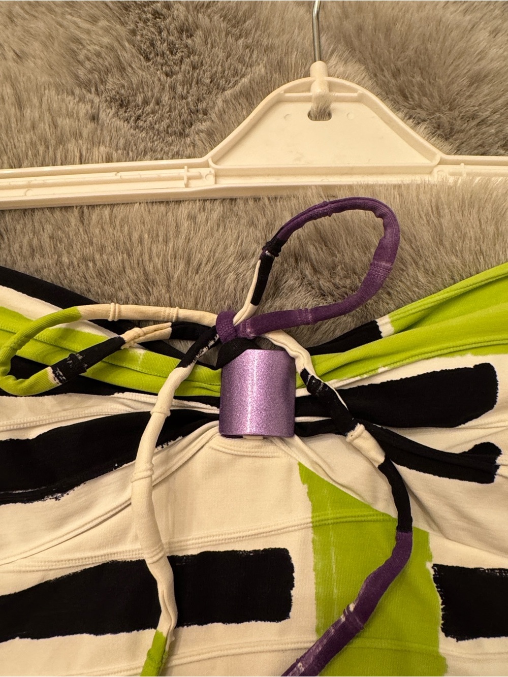 Strapless One-Piece Swimsuit in White with Black, Green & Purple Print - Picture 3 of 6